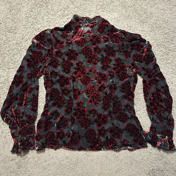 Shrine of Hollywood Antoinette Gothic Floral Rose Velvet Ruffle Long Sleeve Sz M - Picture 8 of 8